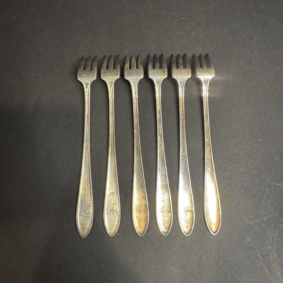 VTG National Silver Co 6pc Viceroy FLAME Cocktail Forks 6" Silverplate 1938 - Picture 3 of 5